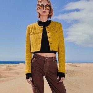 Zara Cropped Black & Yellow Blazer Jacket